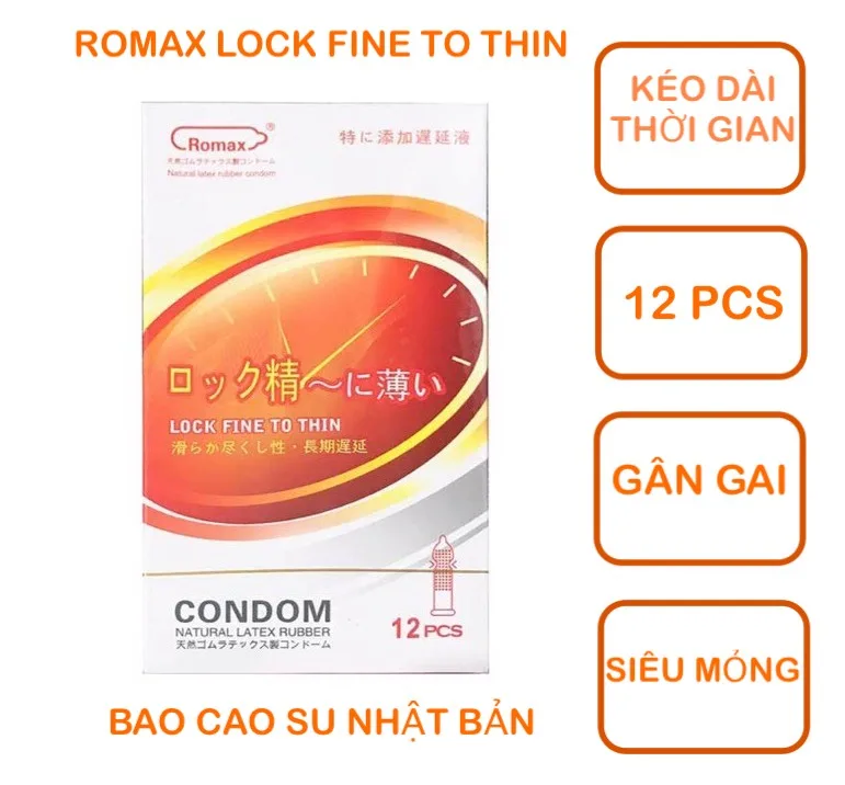 Bao cao su Romax Lock Fine Nhật Bản 12c gân gai mỏng nhẹ
