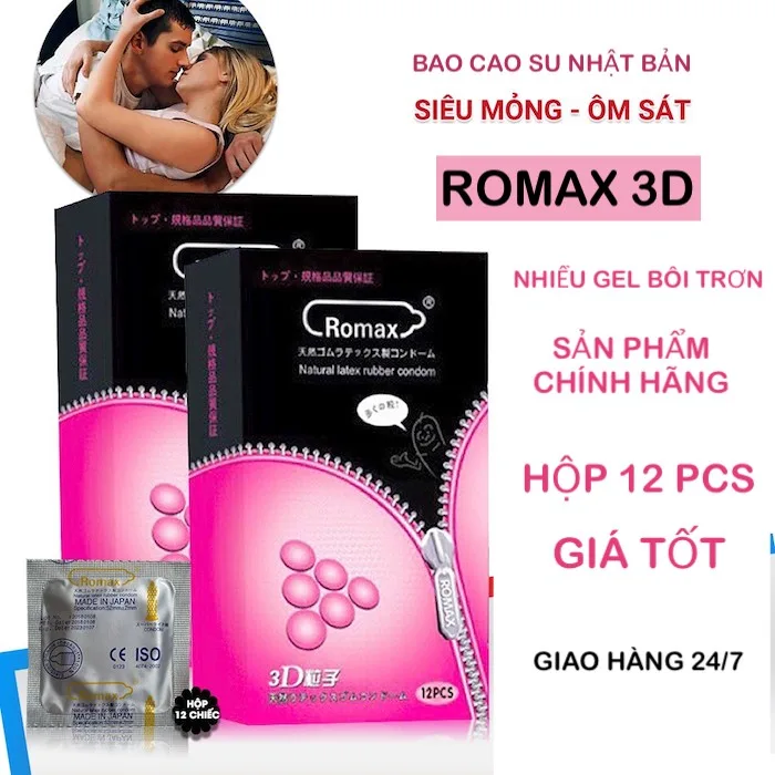 Romax 3D gân gai siêu mỏng khóa kéo hộp 12 bao cao su — ảnh 2