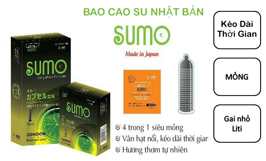 Bao cao su Sumo Long Shock 4 in 1 gân gai hộp 12c giá tốt