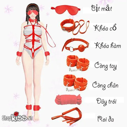 Bộ đồ chơi BDSM da đỏ QT07 7 món kích thích thú vị — ảnh 5