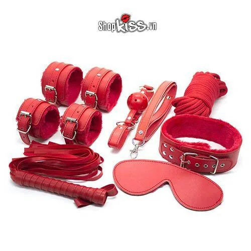 Bộ đồ chơi BDSM da đỏ QT07 7 món kích thích thú vị