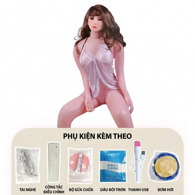 Búp bê bơm hơi dáng ngồi đầu silicon ngực silicon thạch âm đạo rung thụt âm thanh tương tác thông minh — ảnh 4