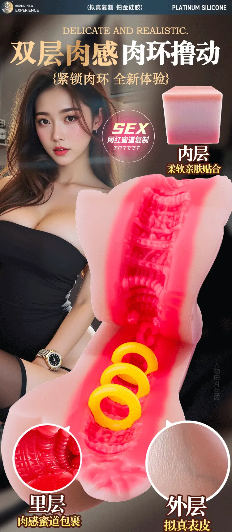 Búp bê tình dục bán thân Full Silicone Jiuai Mizuki Big Butterfly có rãnh 3 vòng bóp khít 1440g — ảnh 5