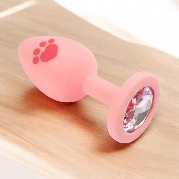 Buttplug Chân Mèo Đính Đá Hồng Cute – Nút Hậu Môn Silicone Y Tế Cho Newbie — ảnh 4