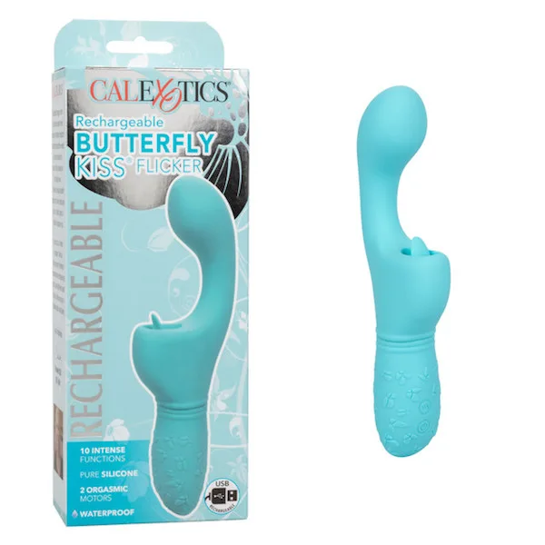 Dương vật giả CalExotics Kiss Flicker rung điểm G lưỡi liếm — Chất liệu silicone y tế an toàn, mềm mịn