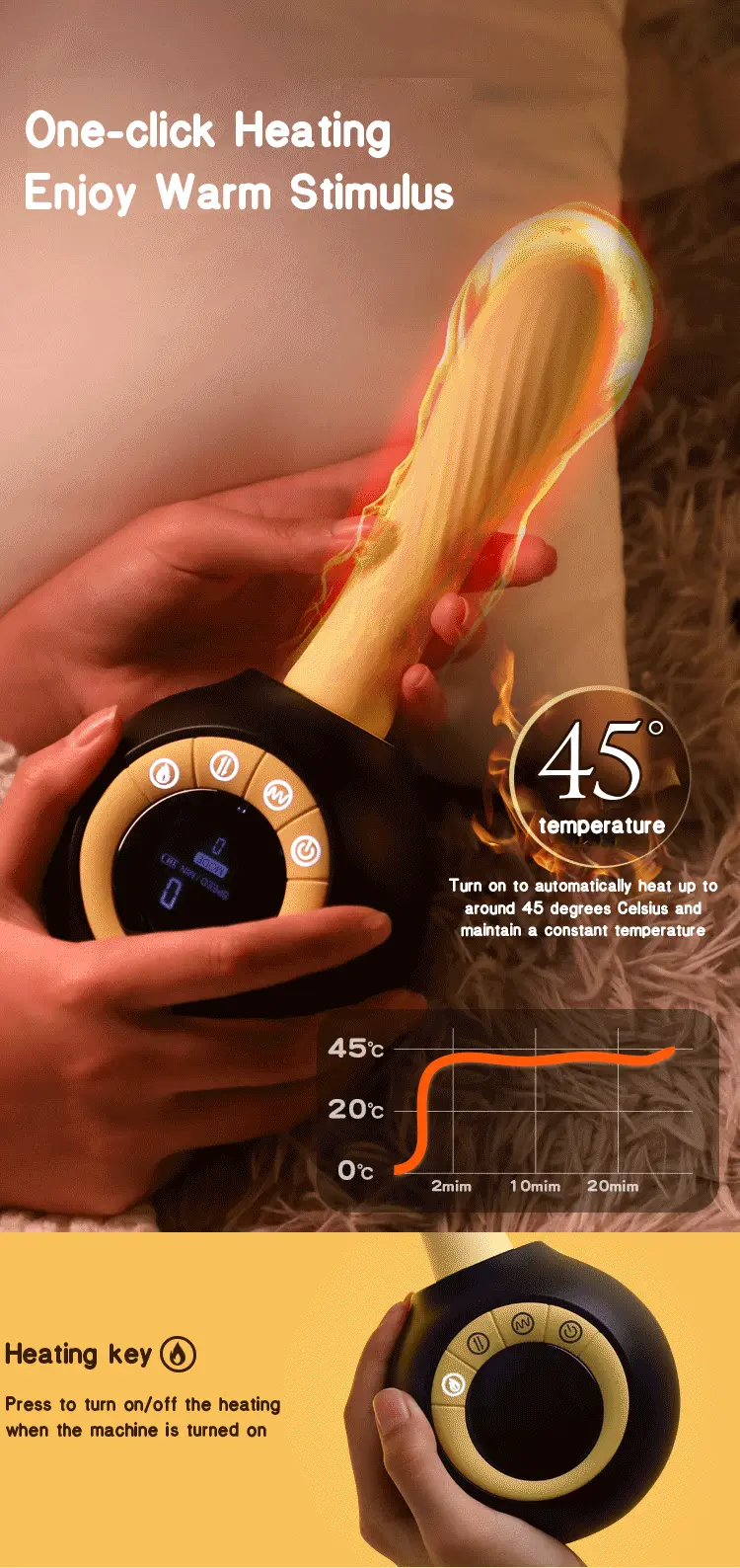 Dildo rung thụt toả nhiệt điều khiển từ xa màn hình LCD hấp dẫn — ảnh 5