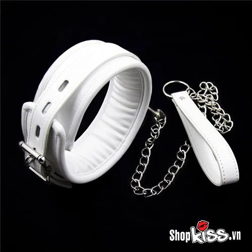 Dụng cụ bạo dâm xích cổ da trắng êm ái, kích thích nhanh — ảnh 3