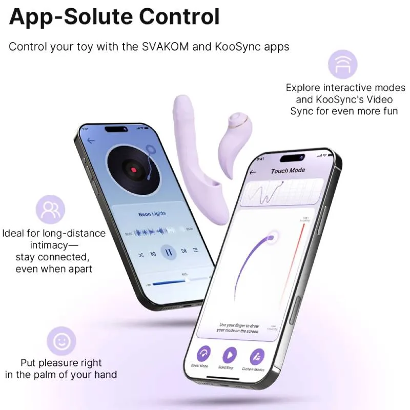 Dương vật giả Svakom DuoGlow điều khiển qua app massage điểm G và âm vật Dương vật giả Svakom DuoGlow điều khiển qua app massage — Điều khiển thông minh qua app – kết nối không giới hạn