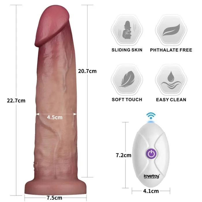 Lovetoy Sliding Skin Pro II 9" Dương Vật Giả Rung Tuột Da Như Thật Silicon Bạch Kim 2 Lớp — ảnh 2