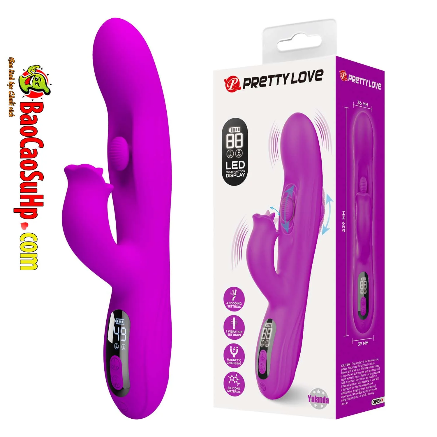 Dương vật giả lưỡi liếm Pretty Love Yalanda full Silicone Rung xoay BW-500111
