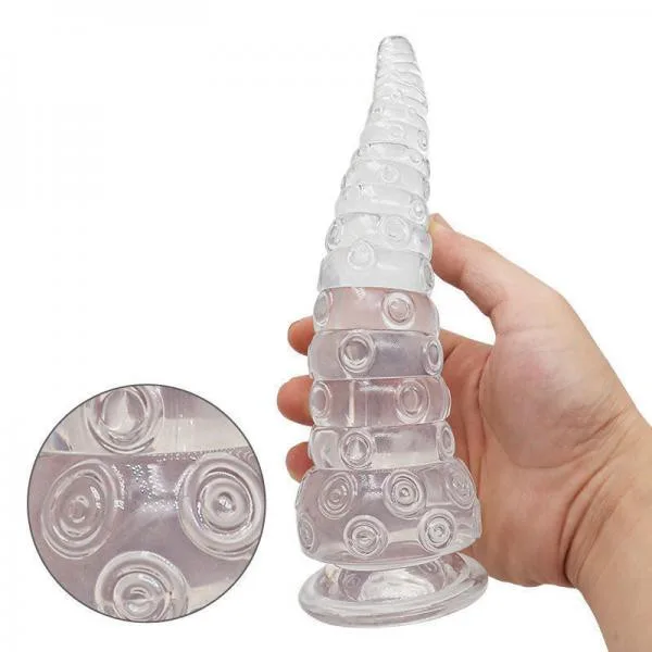 Dương vật giả trong suốt cá sấu siêu mềm nhiều xoáy, dính tường