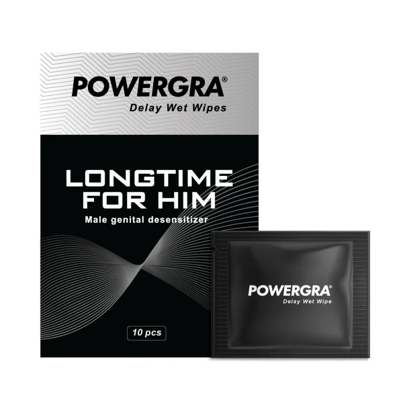 Khăn lau chống xuất tinh sớm Powergra Delay Wet Wipes kéo dài thời gian quan hệ hộp 10 cái siêu hiệu quả tiện lợi