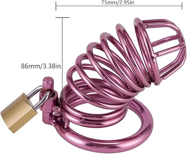 Lồng Khóa Dương Vật BDSM Thép Không Gỉ Màu Hồng Kèm 3 Cỡ Vòng — ảnh 3