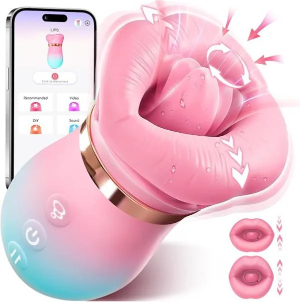 Máy massage âm vật Sovokn lưỡi liếm rung hút xoay đa chế độ điều khiển qua app