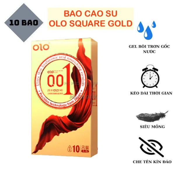 Bao cao su Olo 0.01 vàng Square Gold gân gai siêu mỏng tăng khoái cảm