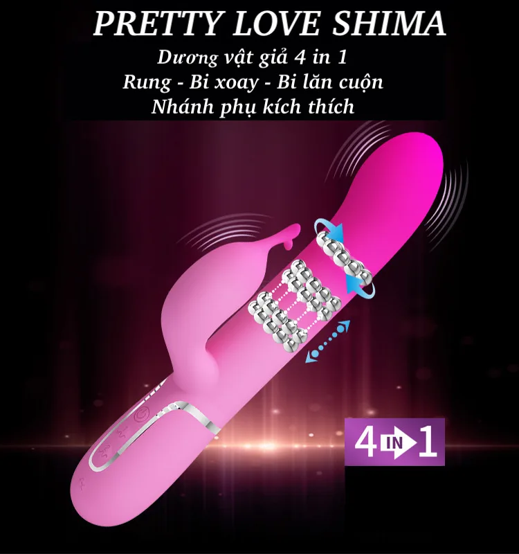 Dương vật giả Pretty Love Shima 4 trong 1 rung xoay bi phụ tai thỏ kích thích — ảnh 6