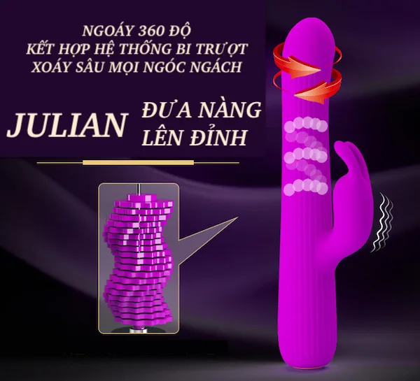 Dương vật giả Prettylove Julian rung ngoáy nhánh phụ tai thỏ Pretty Love Dương vật giả rung ngoáy Prettylove Julian kích thích thỏa — Xoáy 360 – Không rung đơn điệu, mà là chuyển động tròn đa