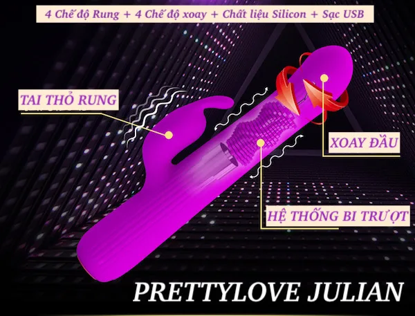 Dương vật giả Prettylove Julian rung ngoáy nhánh phụ tai thỏ Pretty Love Dương vật giả rung ngoáy Prettylove Julian kích thích thỏa — Nhiều tần số rung – Mỗi chế độ, một kiểu sung sướng