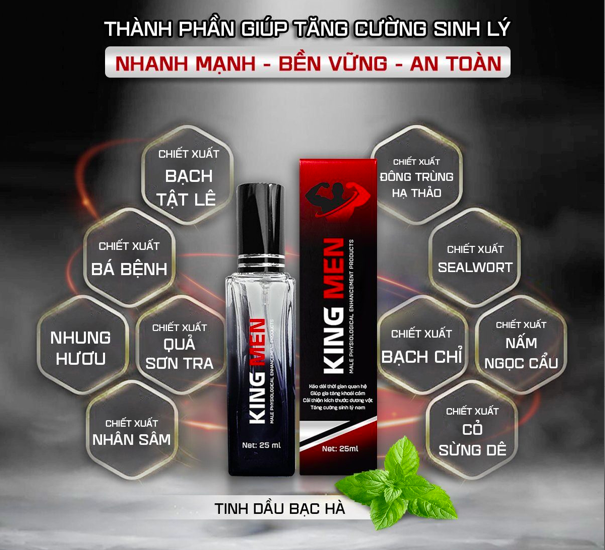 King Men chai xịt kéo dài quan hệ chống xuất tinh sớm hiệu — Bí quyết từ thành phần thiên nhiên quý giá