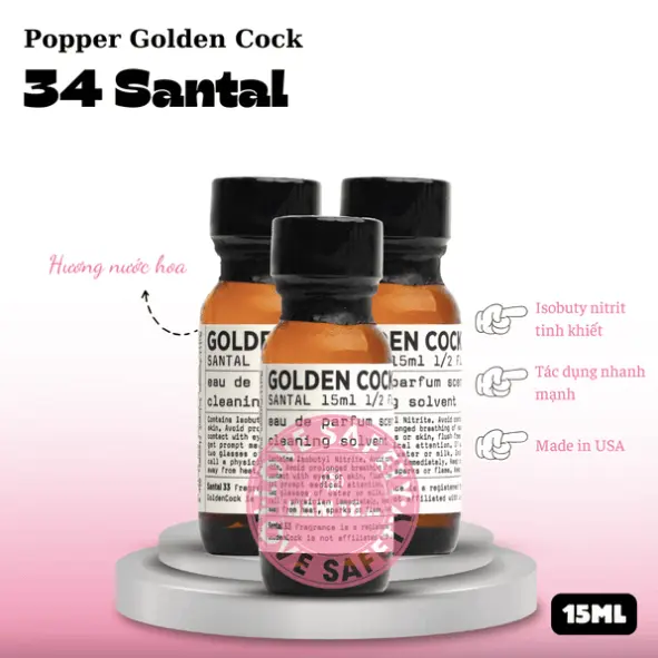 Popper Golden Cock 34 Santal 15ml chính hãng mạnh mẽ kích thích — ảnh 3