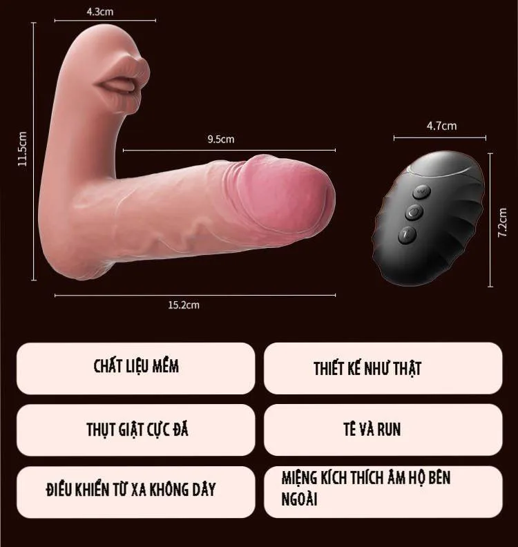 Dương Vật Giả Gắn Quần Lót Black & White Mouth Rung Thụt Có Lưỡi Liếm Dương vật giả rung thụt liếm đa chức năng chất liệu mềm mại — hình 3
