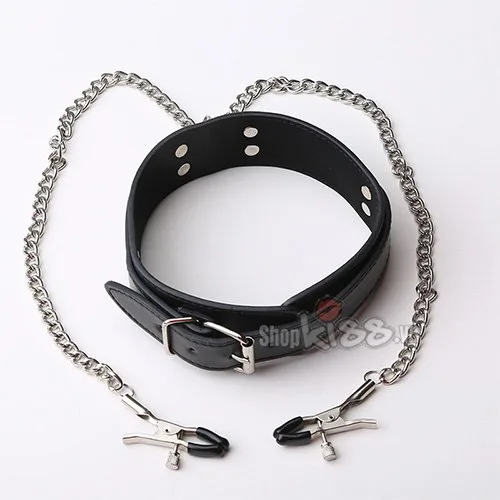 Vòng cổ kẹp núm vú da PU bạo dâm BDSM kích thích đam mê — ảnh 3