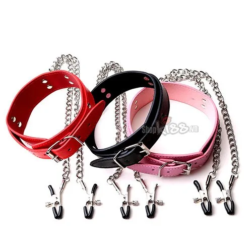 Vòng cổ kẹp núm vú da PU bạo dâm BDSM kích thích đam mê — ảnh 4