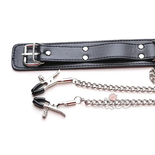 Vòng cổ kẹp núm vú da PU bạo dâm BDSM kích thích đam mê — ảnh 7