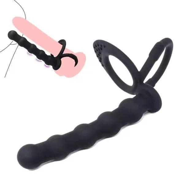 Vòng đôi đeo dương vật kèm plug chuỗi hạt 5 bi kích thích