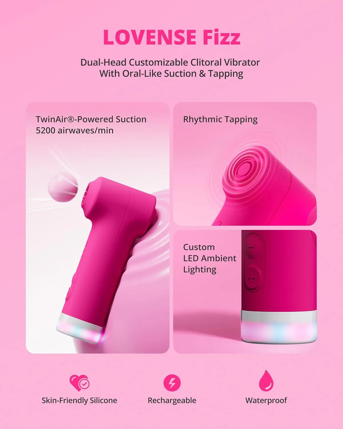 Lovense Fizz máy bú hút âm vật 2 đầu, hút và gõ nhịp, điều khiển app — ảnh 4